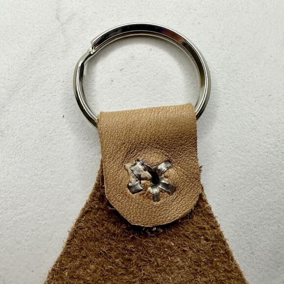 Soft Brown Leather Fringe Western Concho Boho Keychain Keyring - Picture 8 of 10